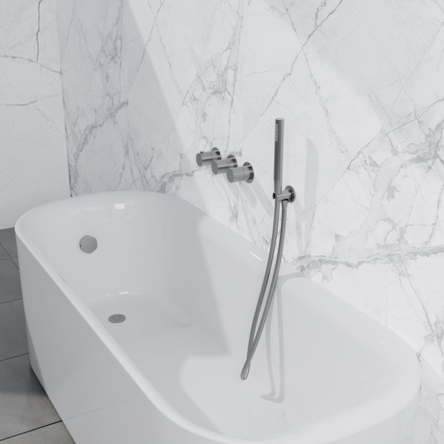 Fortifura Nebbio Badcombinatie-set - thermostaatkraan - inbouwdeel - inbouw uitbreiding - wandaansluitbocht - metalen doucheslang - staaf handdouche - badafvoer opbouw - geborsteld RVS PVD (RVS) SW118