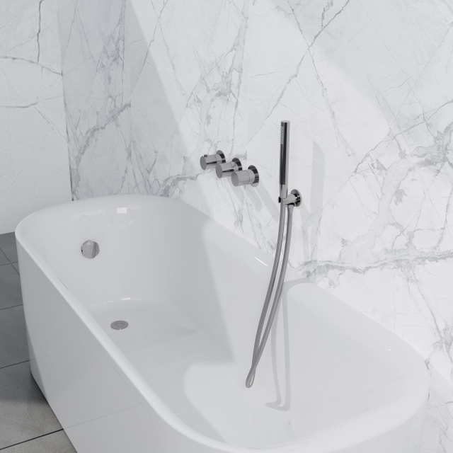 Fortifura Nebbio Badcombinatie-set - thermostaatkraan - inbouwdeel - inbouw uitbreiding - wandaansluitbocht - gladde doucheslang - staaf handdouche - badafvoer opbouw - chroom SW1183064 SW1183076 SW11