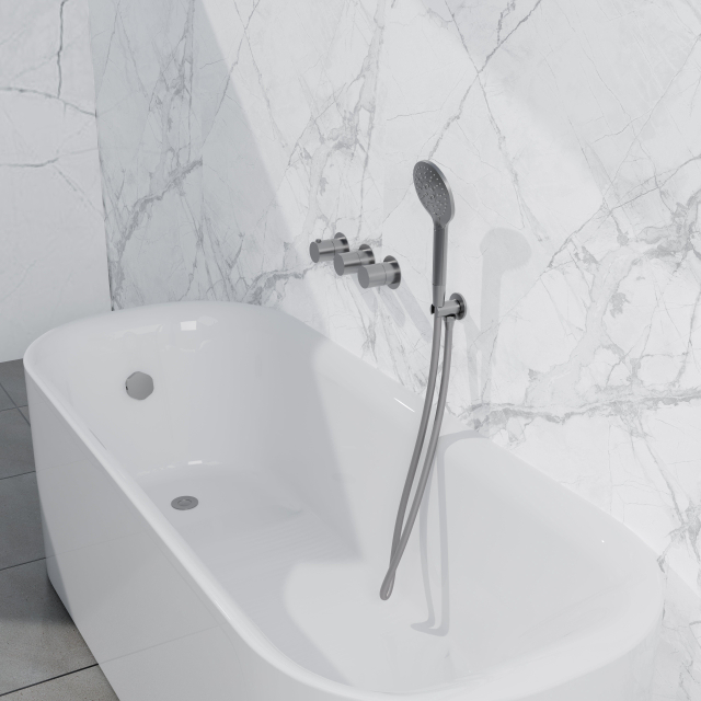 Fortifura Nebbio Badcombinatie-set - thermostaatkraan - inbouwdeel - inbouw uitbreiding - wandaansluitbocht - metalen doucheslang - ronde handdouche - badafvoer opbouw - geborsteld RVS PVD (RVS) SW118