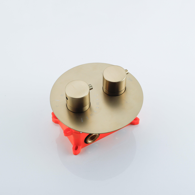 Fortifura Calvi Thermostatische Inbouwkraan - inbouwdeel - rond - Geborsteld Messing (goud) SW721169/SW1171109