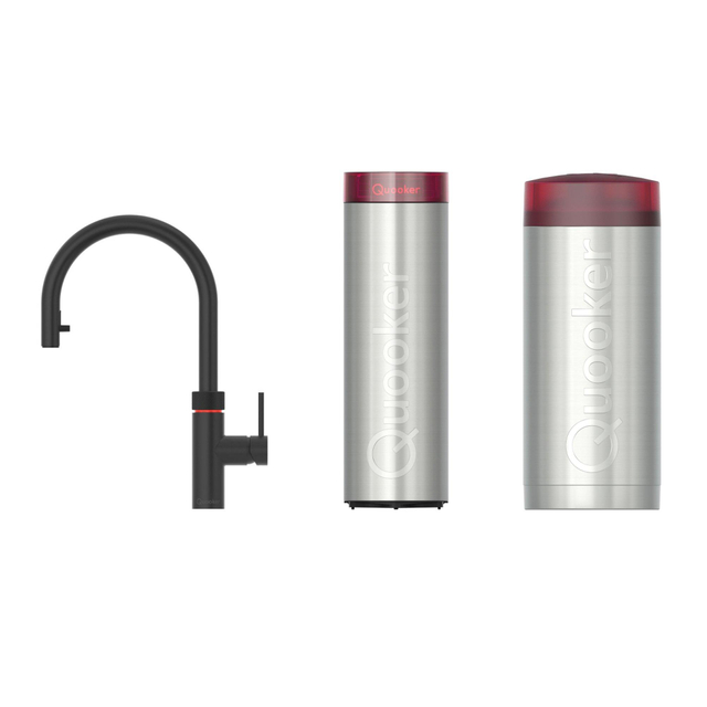 Quooker flex kokendwaterkraan - draaibare & uittrekbare uitloop - Combi+ incl. Cube reservoir - Warm / kokend / bruisend / gefilterd water - Zwart 22+XBLK-CUBE