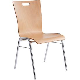Schäfer Shop Select stapelstoel naturel, stapelbaar tot 10 stuks, bestand tegen desinfecterende middelen, zonder stoffen bekleding, B 430 x D 410 x H 450 mm, hout & staal