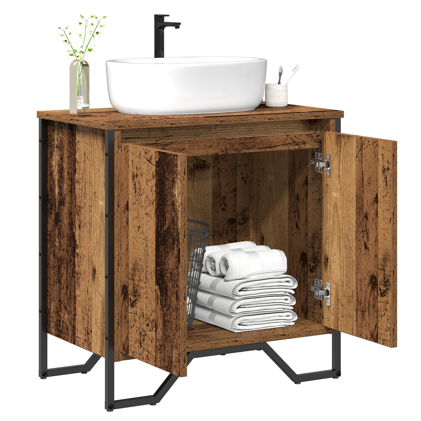 vidaXL Wastafel Kast Oude Hout 60x35x50 cm Engineered Wood