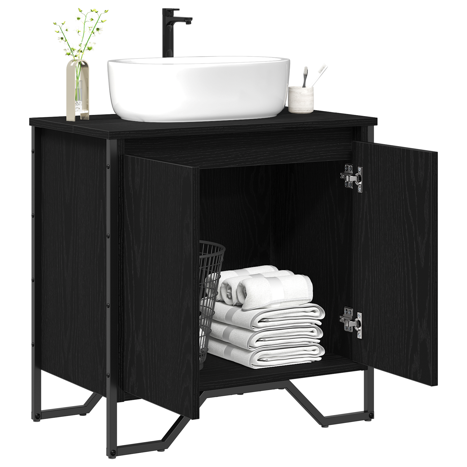 vidaXL Badkamer Wastafelbladkast Zwart Eiken 60x35x60 cm Geengineerd Hout