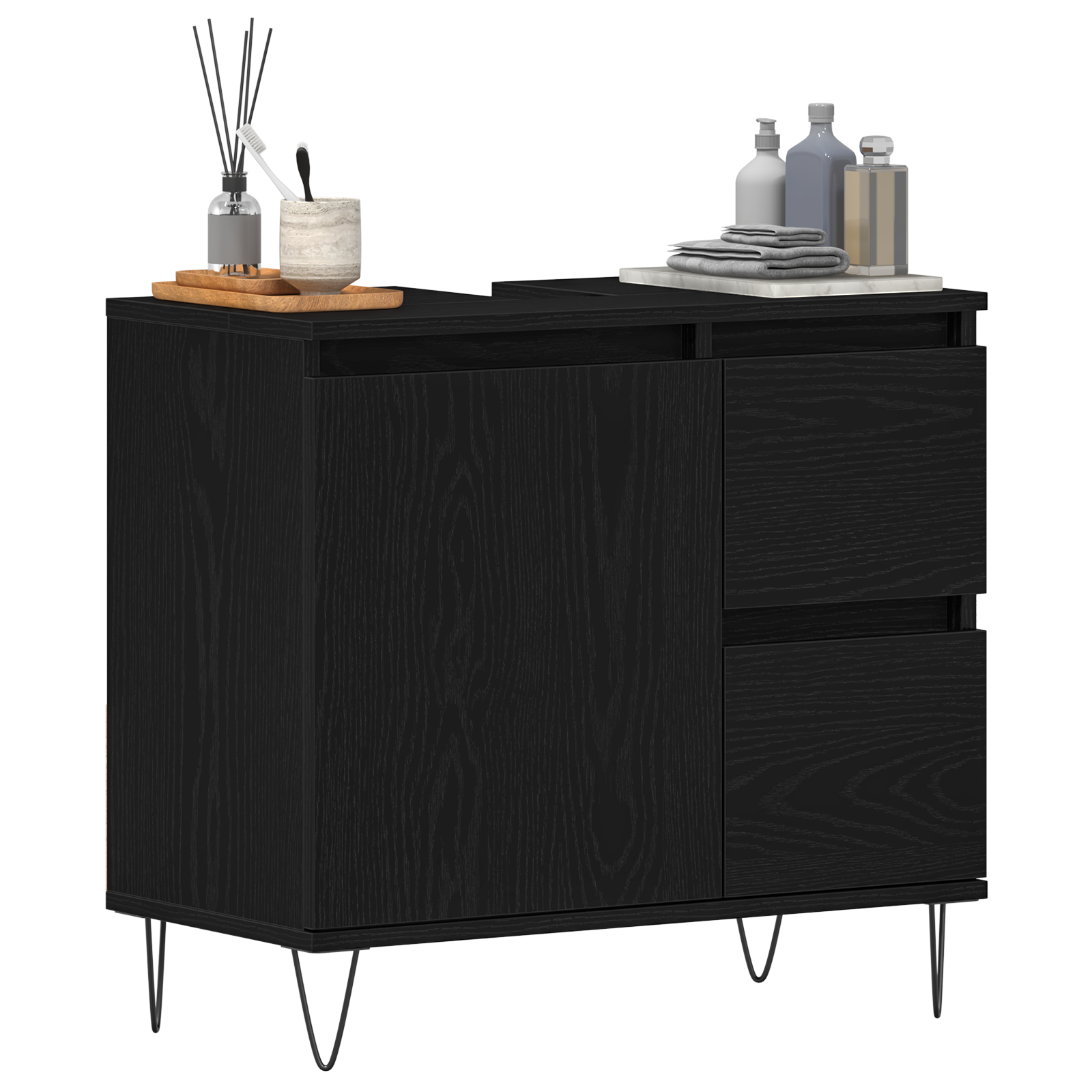 vidaXL Wastafelkast 65x33x60 cm bewerkt hout zwart eikenkleurig