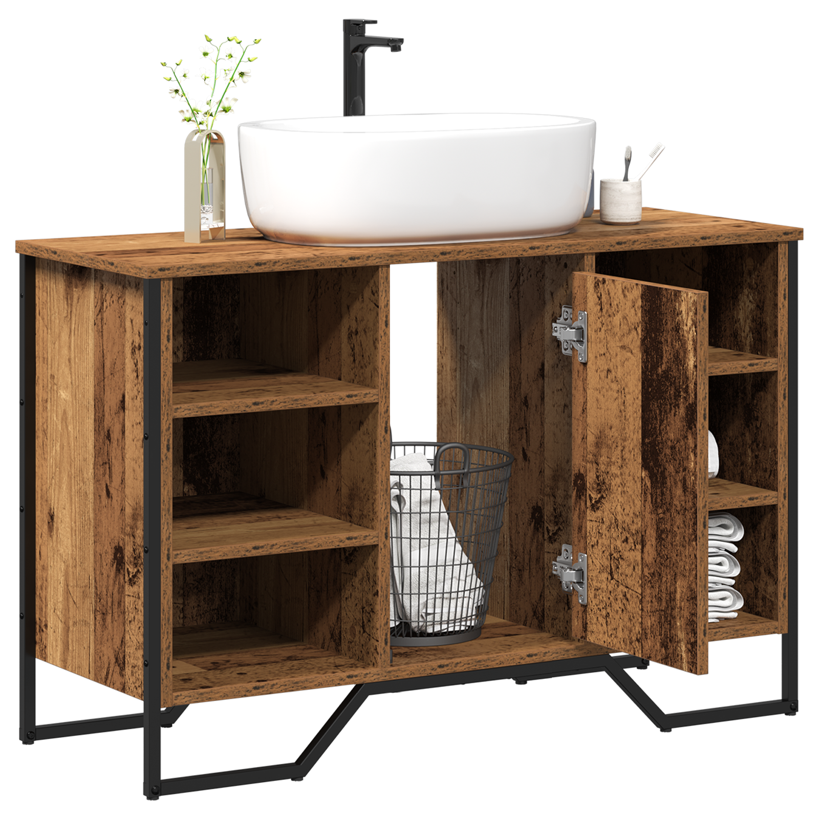 vidaXL badkamer sinkkast Oude hout 91x35x60 cm Geengineerd hout