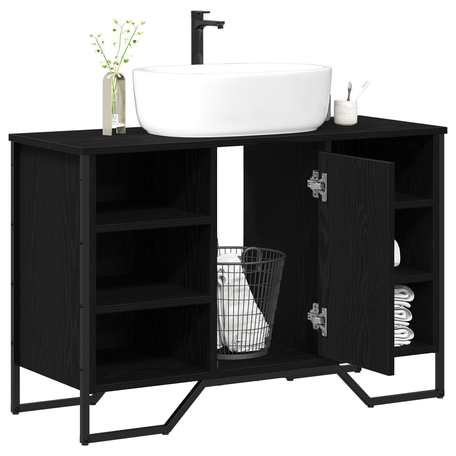 vidaXL Badkamer Waskast Zwart Eiken 91x35x60 cm Bewerkt Hout