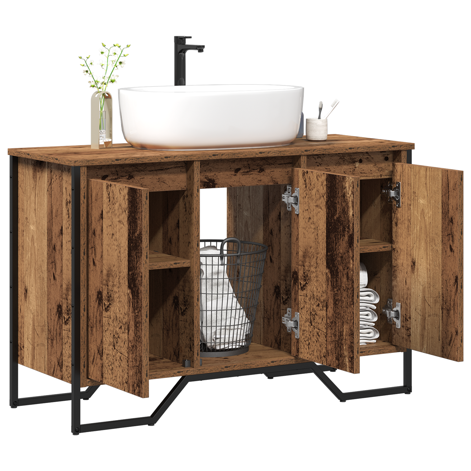 vidaXL Wasbakkast Oude Hout 91x35x60 cm Geengineerd Hout