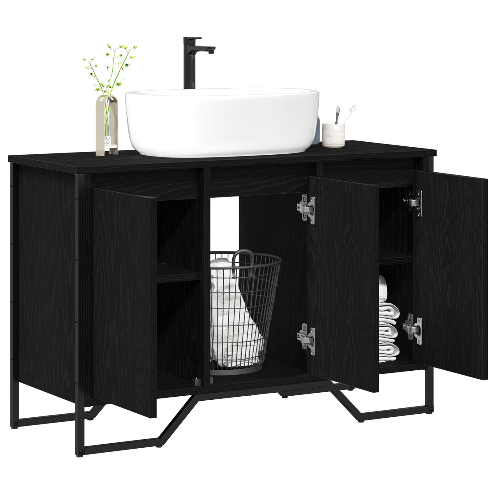 vidaXL Badkamer Waskast Zwart Eiken 91x35x60 cm Bewerkt Hout