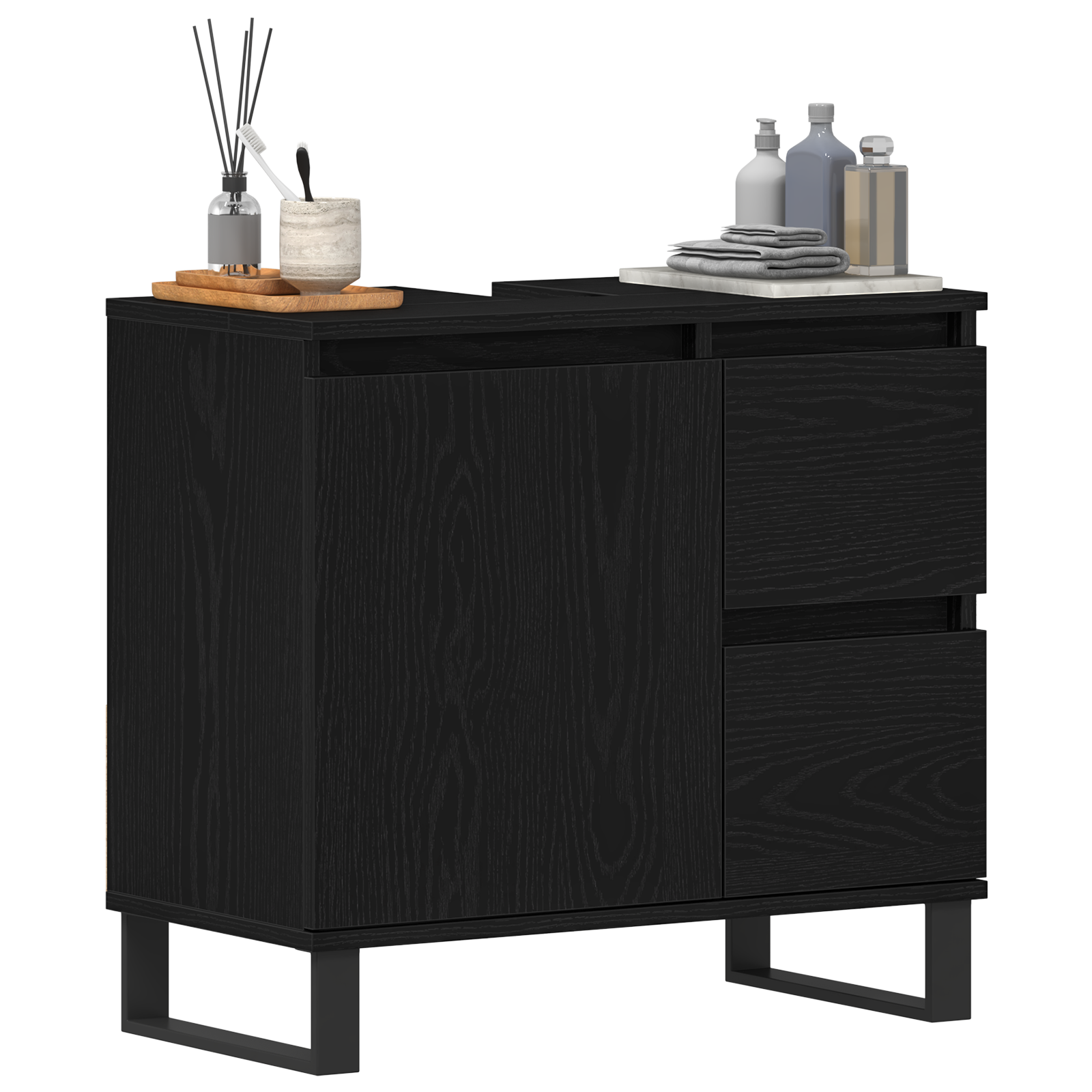 vidaXL Wastafelkast 65x33x60 cm bewerkt hout zwart eikenkleurig