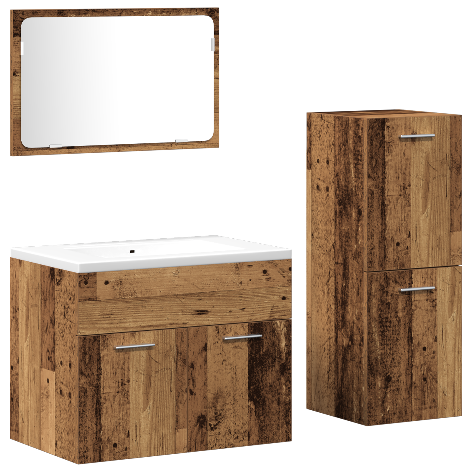 vidaXL 3 Delige Badkamer Meubel Set Oude Hout Geengineerd Hout