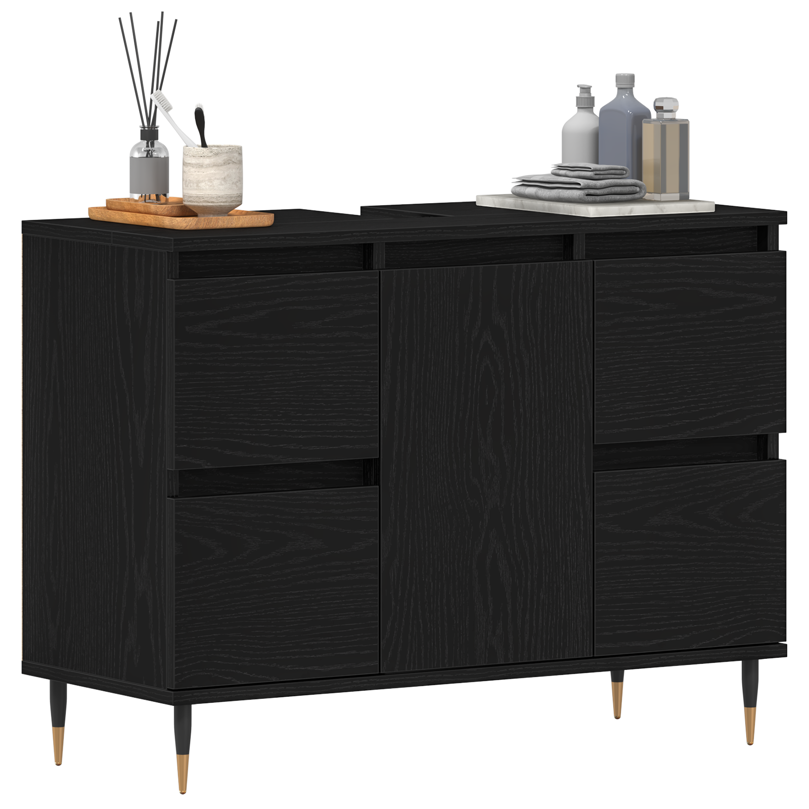 vidaXL Wastafelkast 80x33x60 cm bewerkt hout zwart eikenkleurig