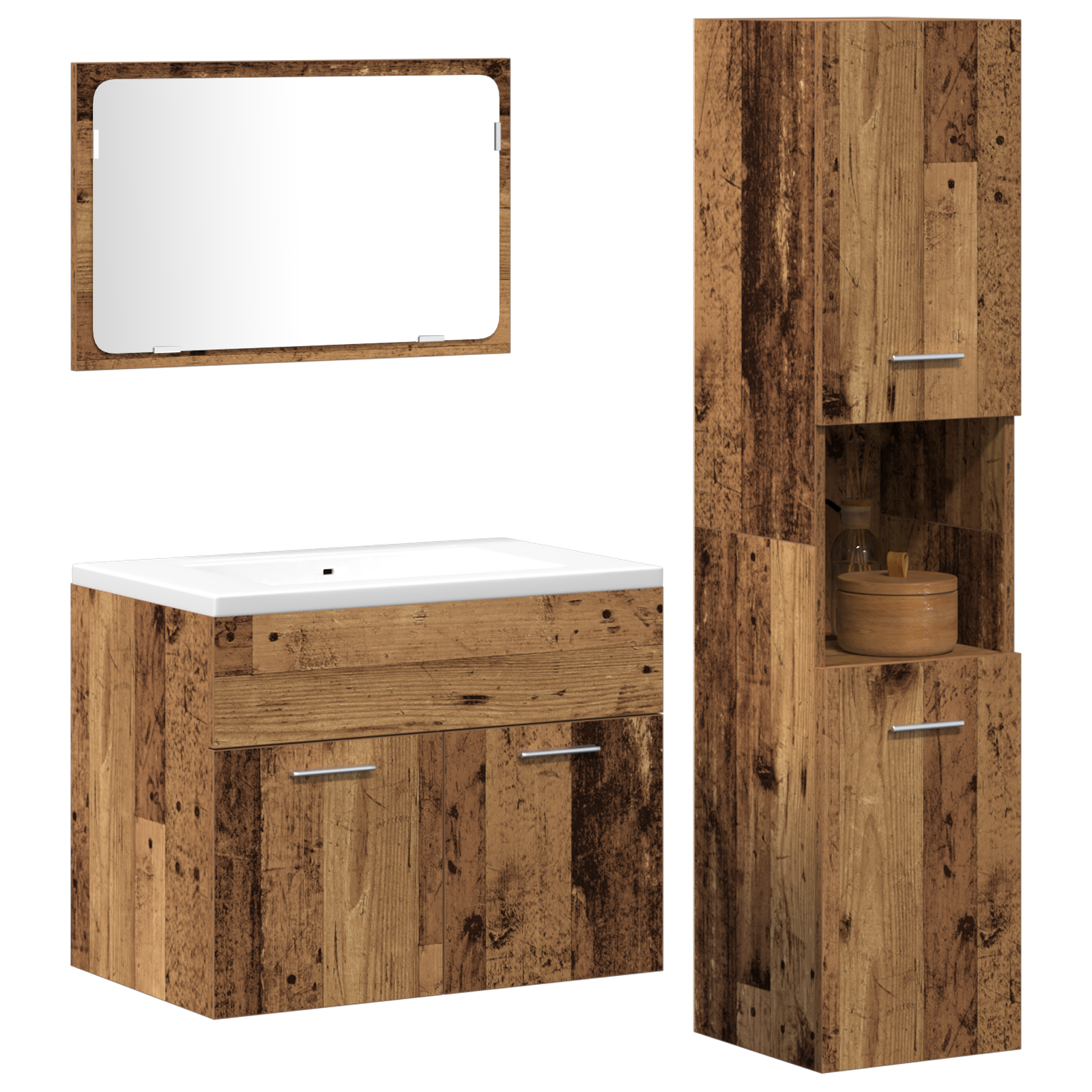 vidaXL 3-delige Badmeubel Set Oud Hout Gemaakt Hout