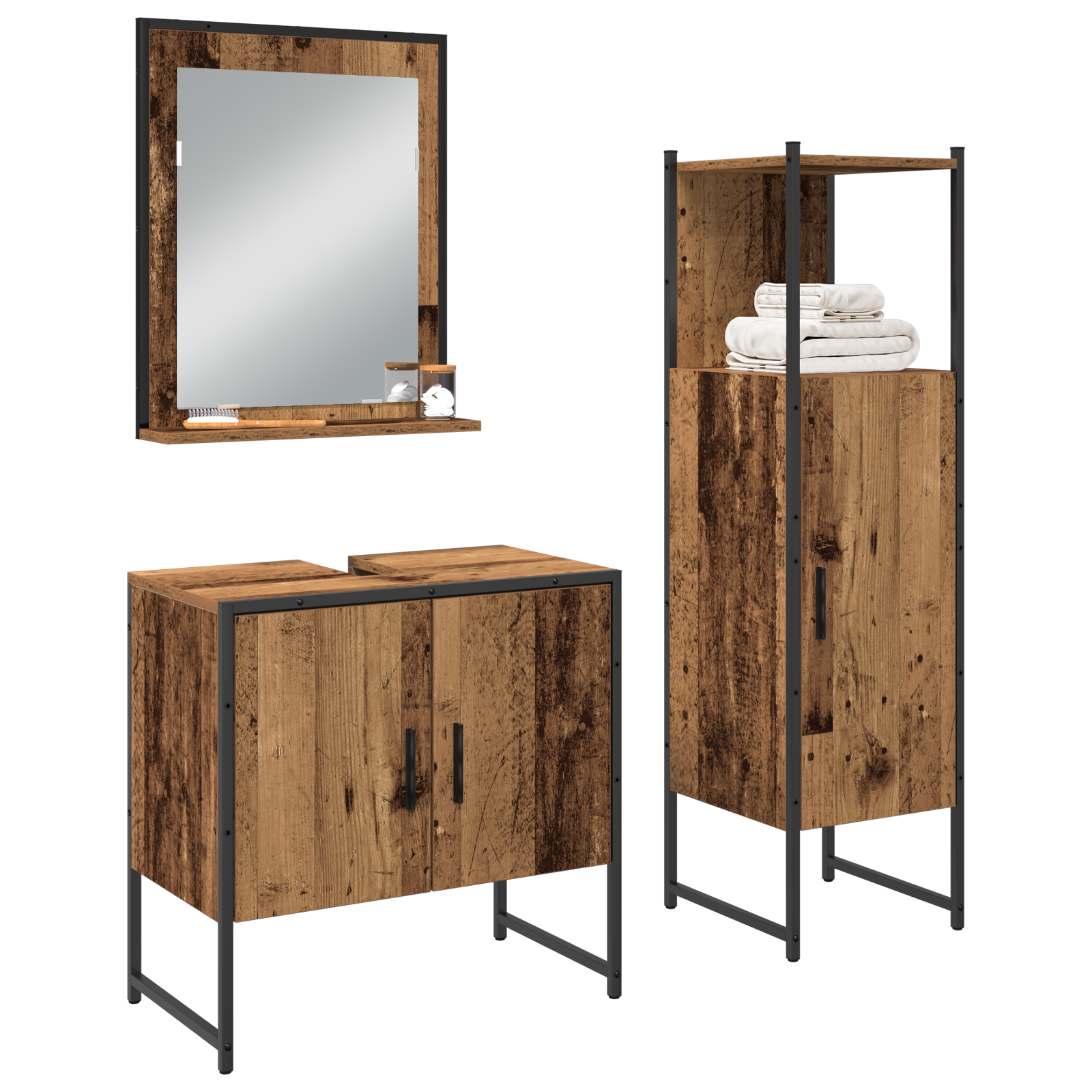 vidaXL 3-delige badkamerkastset oud hout gefabriceerd hout