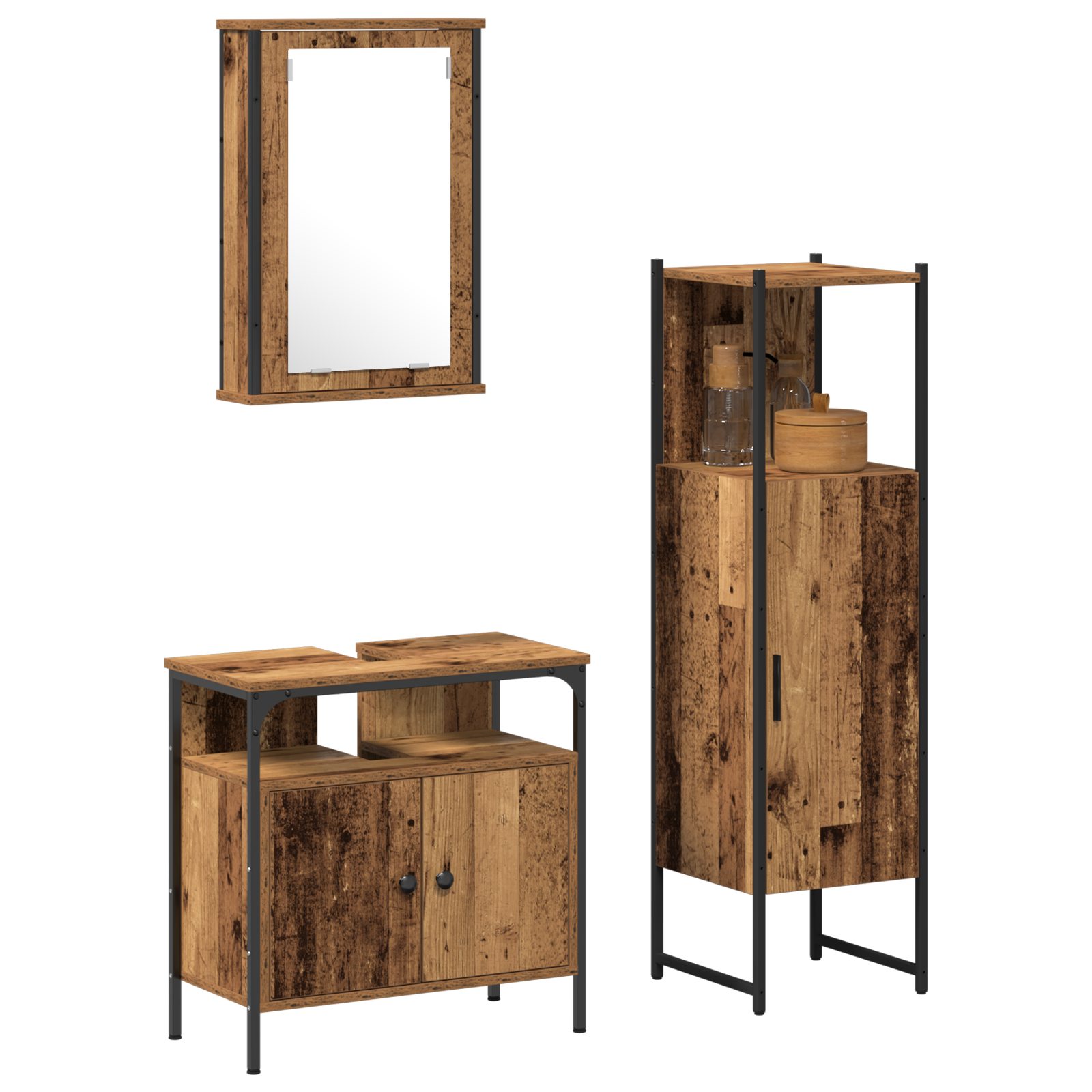 vidaXL 3-delige badkamermeubelset Oude Hout Engineered Hout
