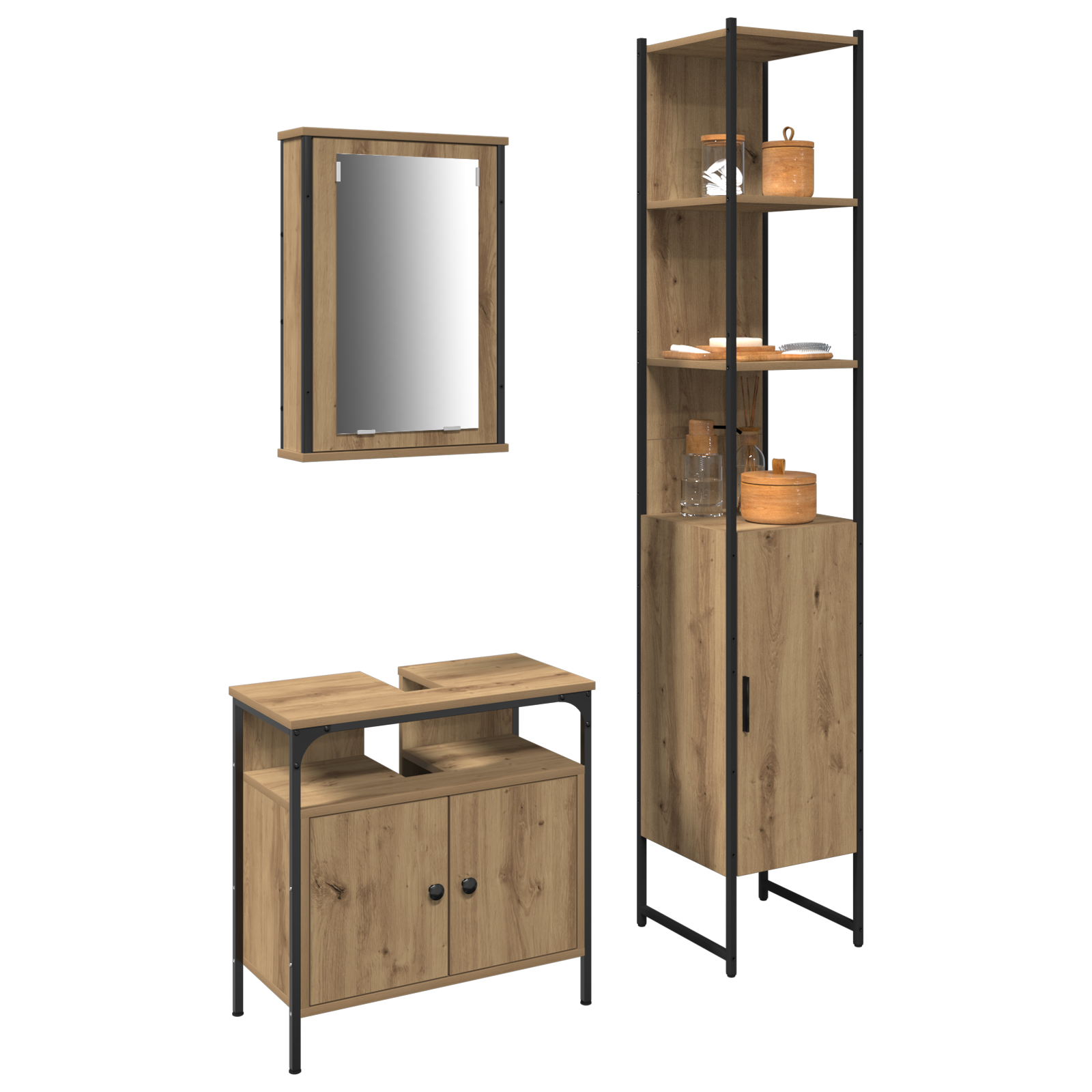 vidaXL 3-delige Badkamer Meubelset in Artisan Eiken