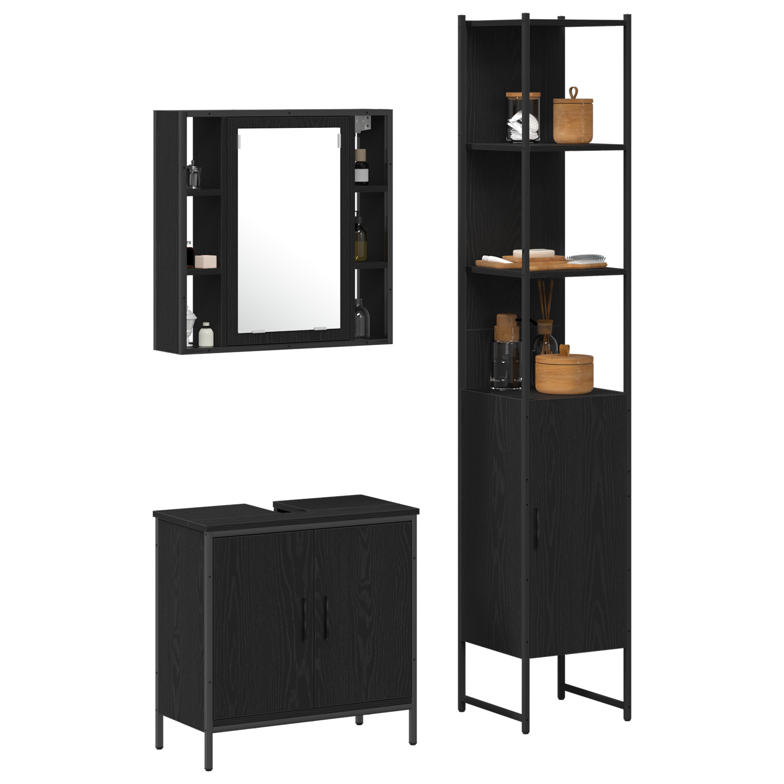 vidaXL Badkamer Sink Kast Zwart Eiken 60x30x60 cm Bewerkt Hout