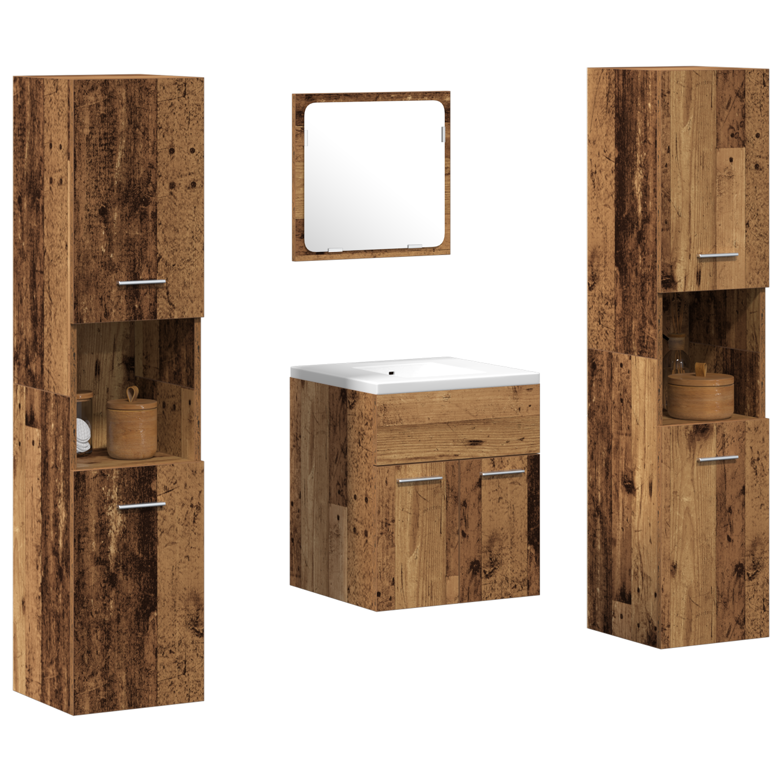 vidaXL 4-delige badkamermeubelset - oud hout gefabriceerd hout