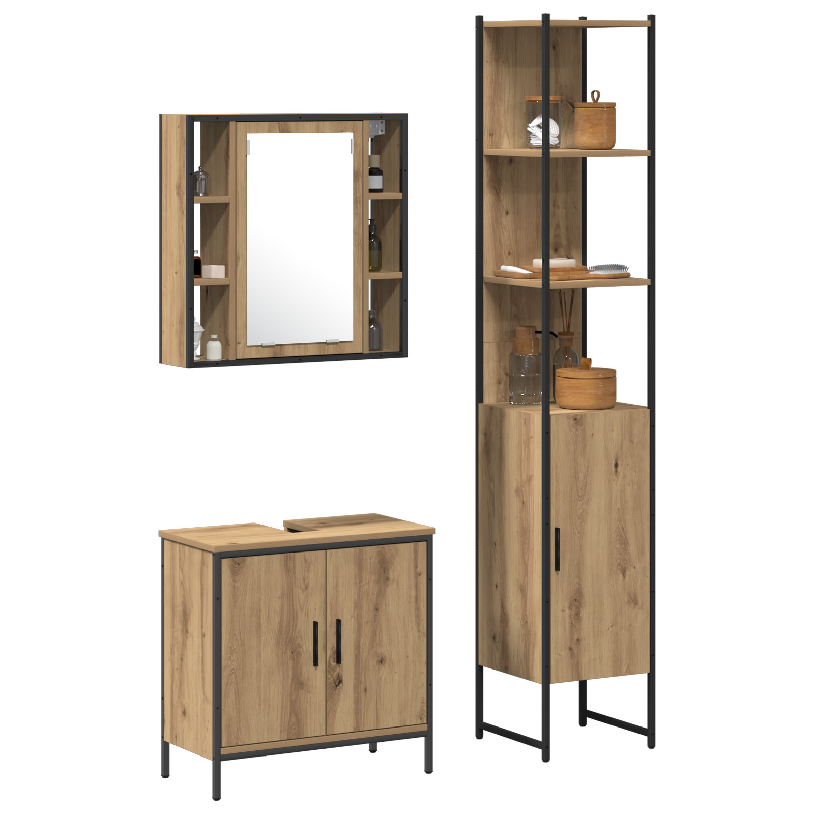 vidaXL Badkamerkast Ambachtelijk Eiken 33x33x185.5 cm Behandeld Hout