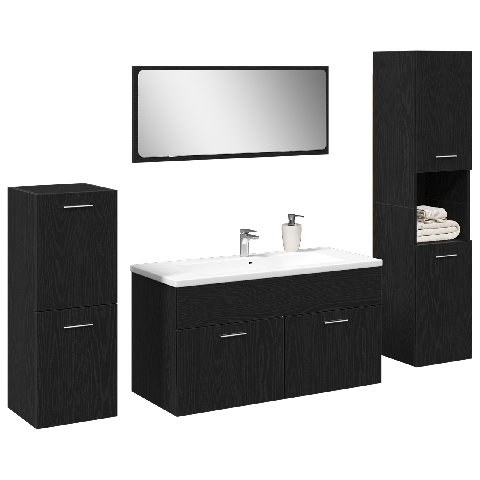 vidaXL 4 Delige Badkamer Meubel Set Zwart Eiken Engineered Wood