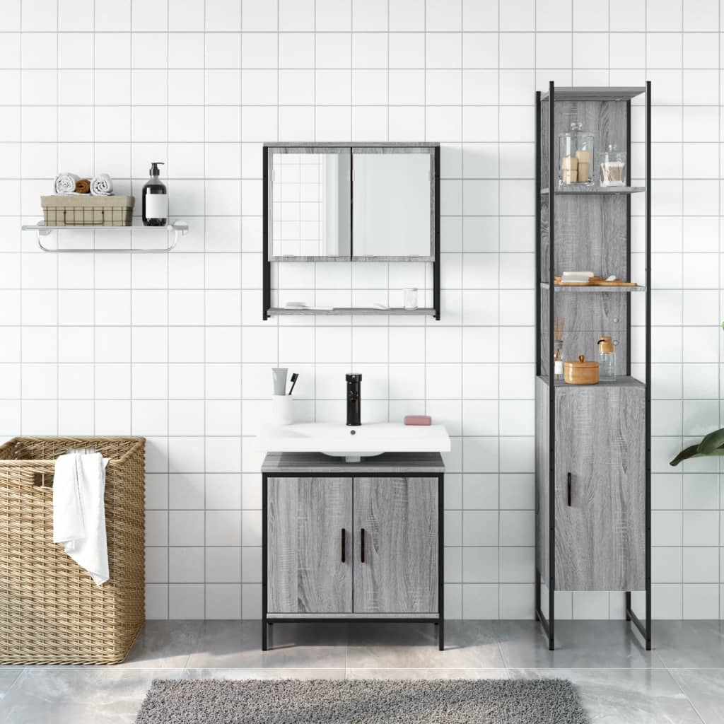 vidaXL 3-delige Badkamermeubelset bewerkt hout grijs sonoma eikenkleur