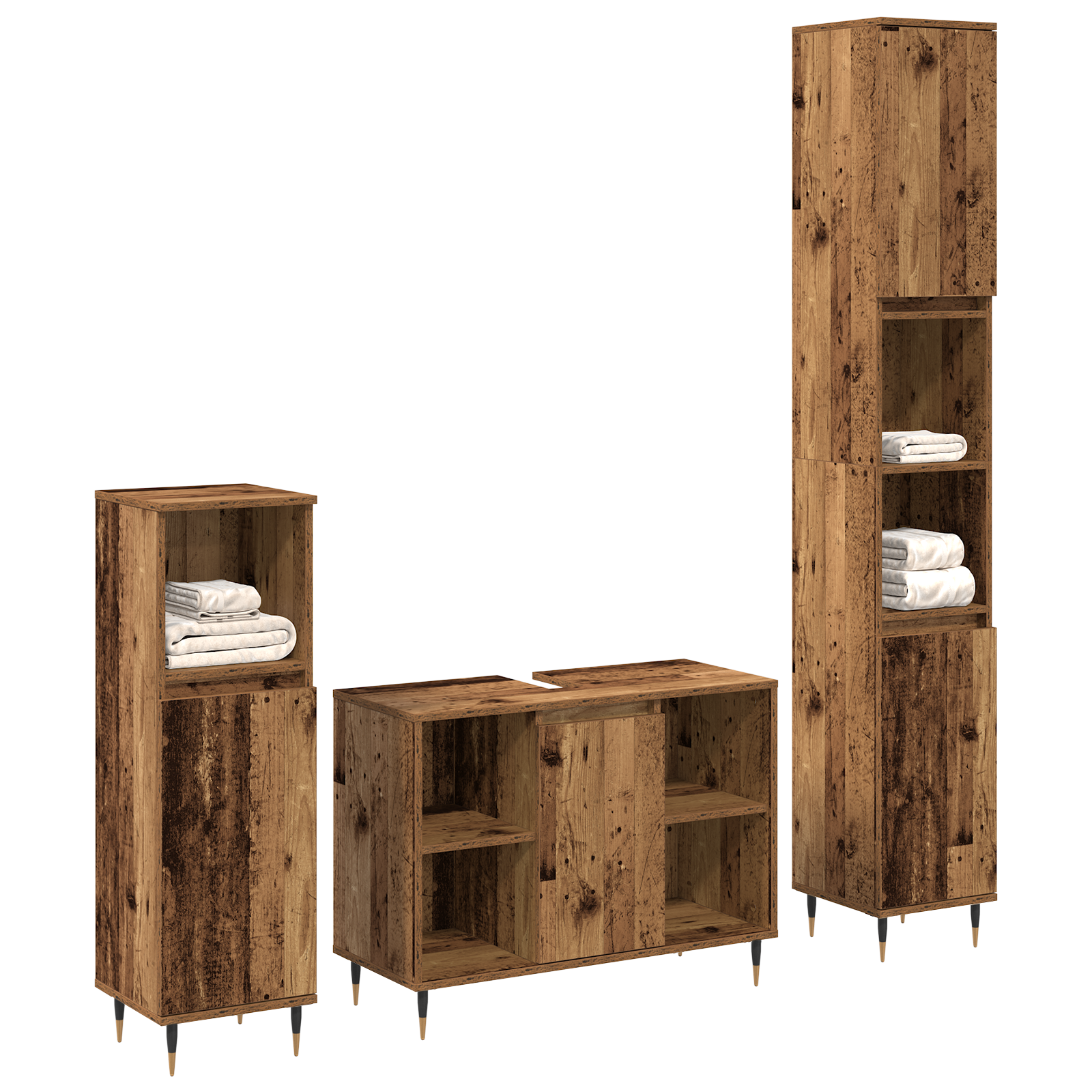 vidaXL 3-delige Badkamermeubel Set Oud Hout Gelaagd Hout