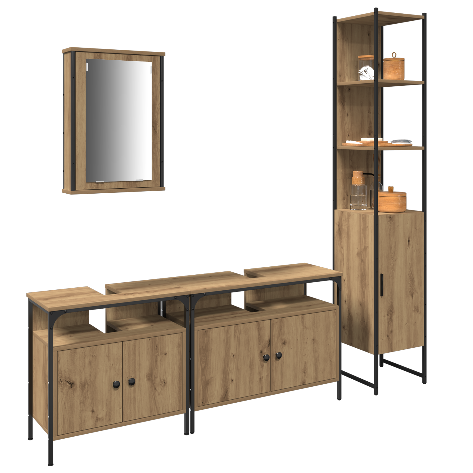 vidaXL 4-delige Badkamermeubelset in Artisan Eik, gemaakt van engineered hout