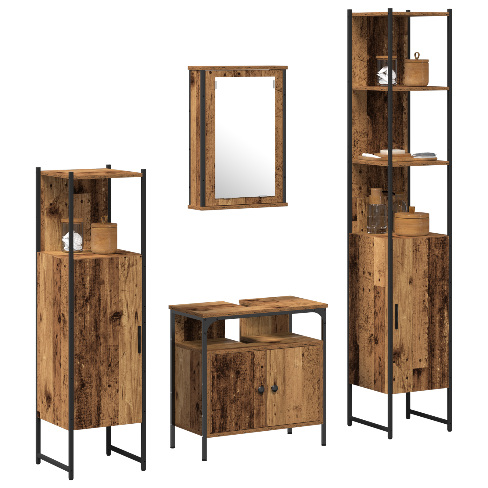 vidaXL 4-Delige Badkamer Meubelset - Oude Houten