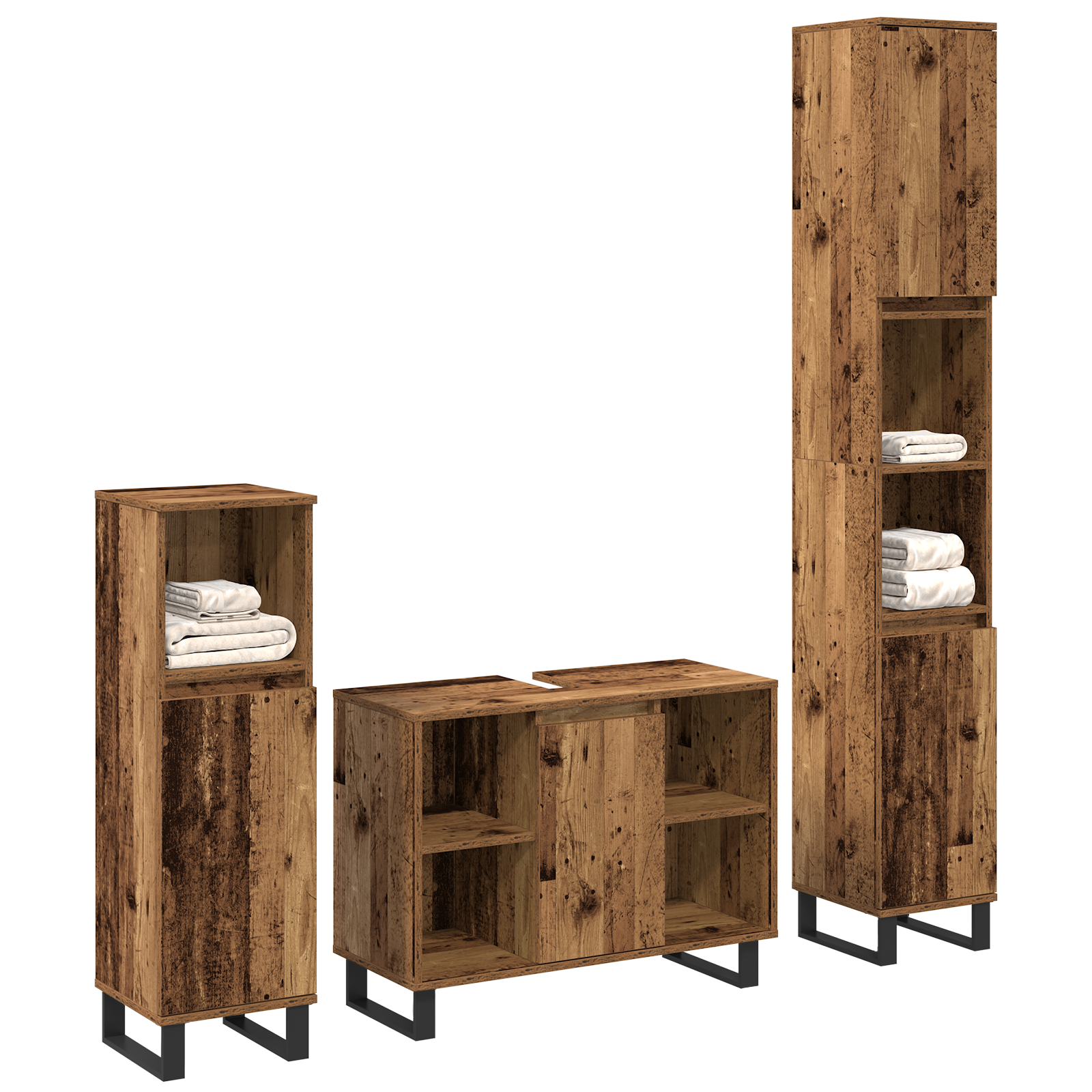 vidaXL 3-delige Badkamermeubel Set Oud Hout Gefabriceerd Hout