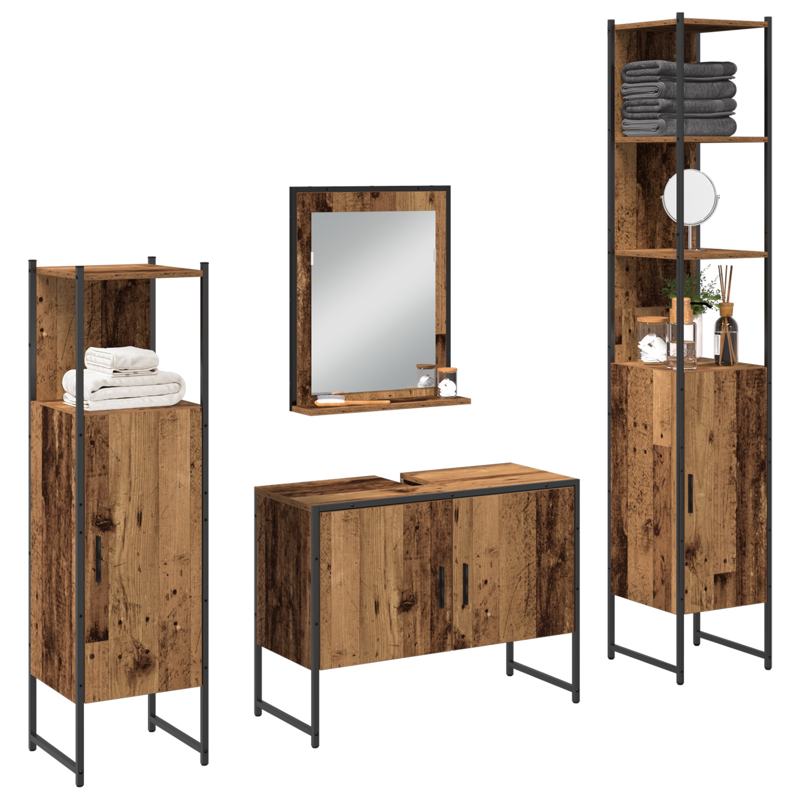 vidaXL 4-delig badkamermeubel set Oud hout Bewerkt hout