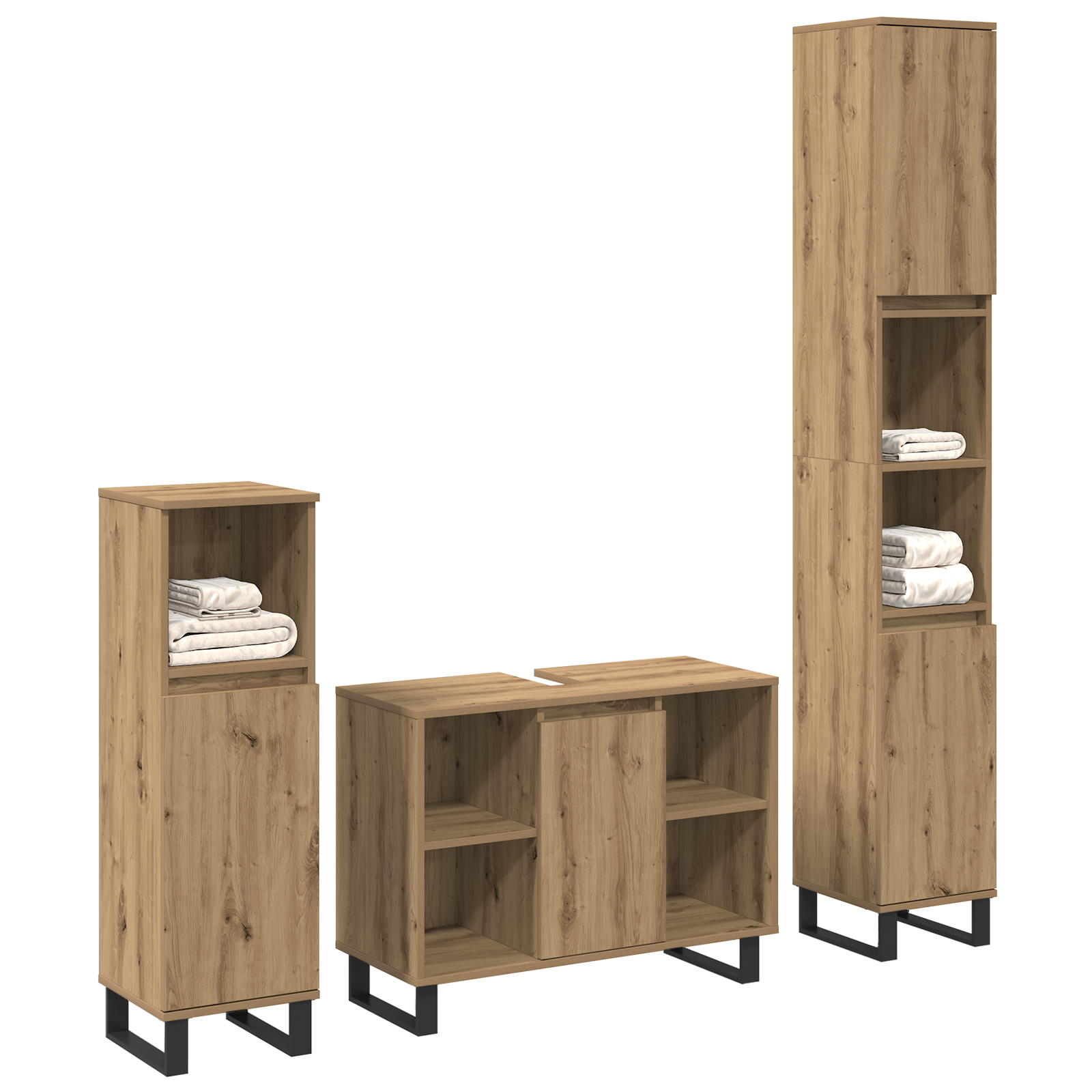 vidaXL 3-delige Badkamer Meubelset Artisan Eiken Bewerkt Hout