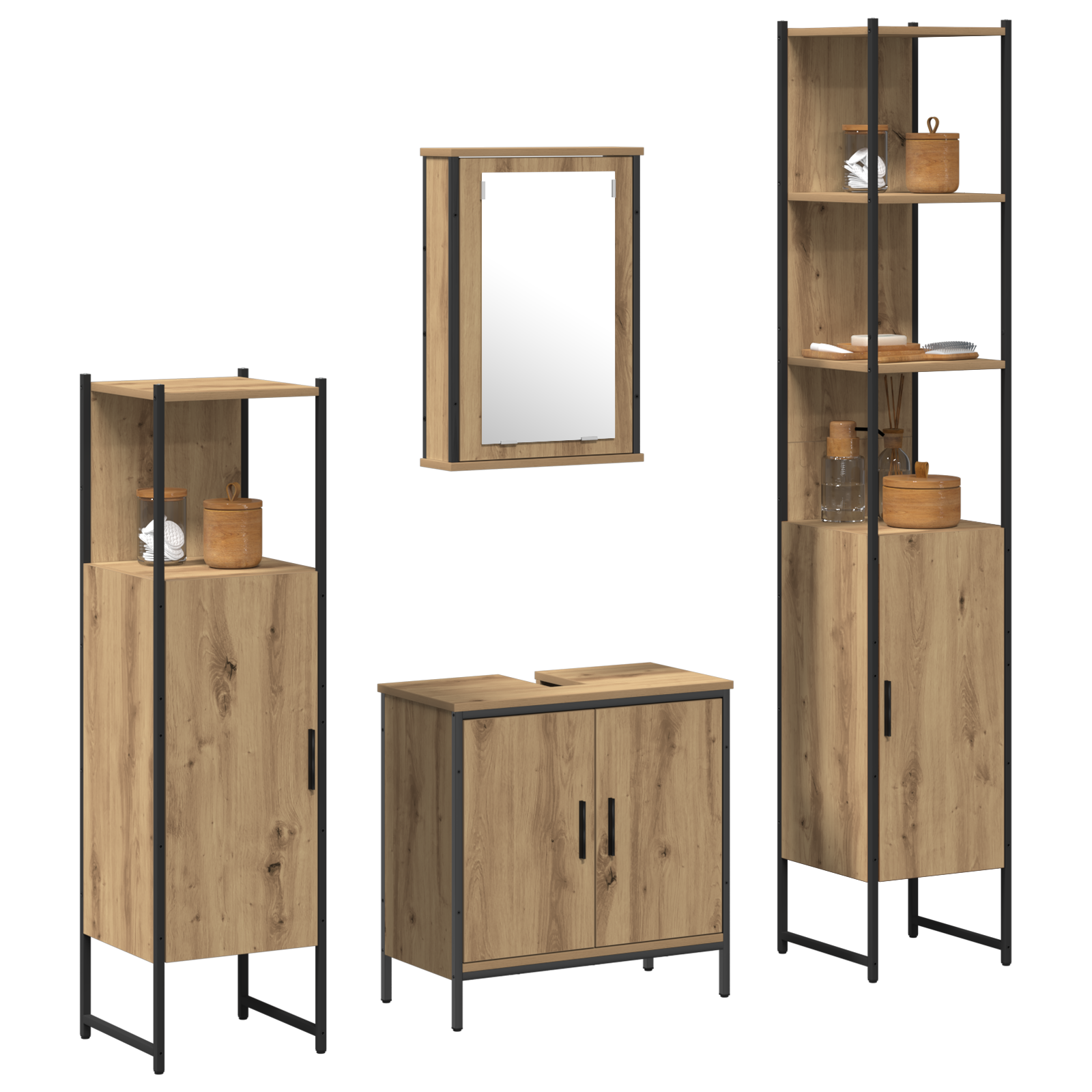 vidaXL 4-delige badkamermeubelset Artisan Eiken Engineered Wood