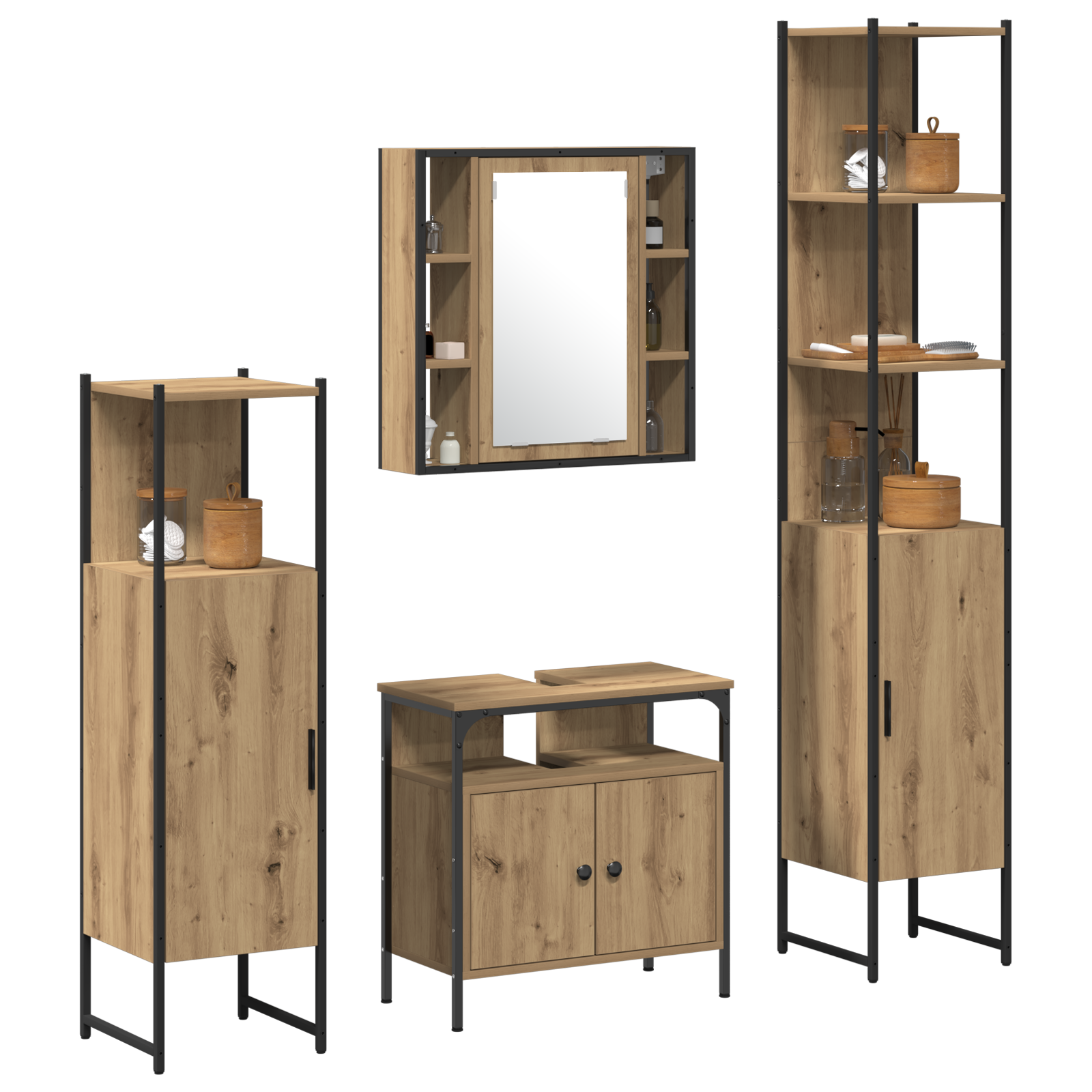 vidaXL 4-delige badkamermeubelen set van artisan eikenhout