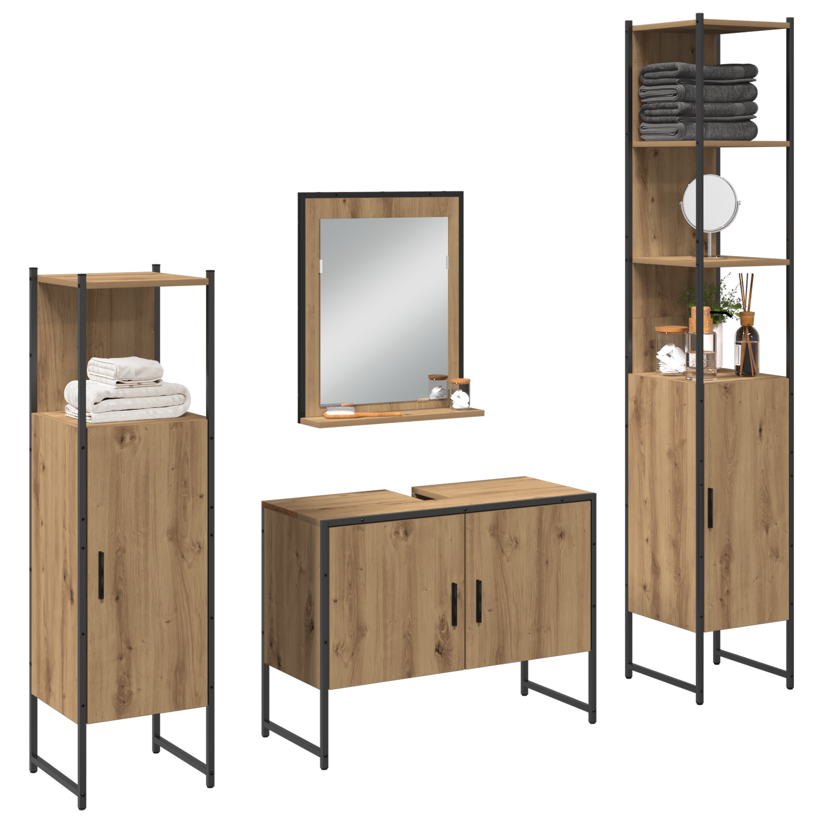 vidaXL 4-delige Badkamer Meubelset Artisan Eiken Bewerkt Hout