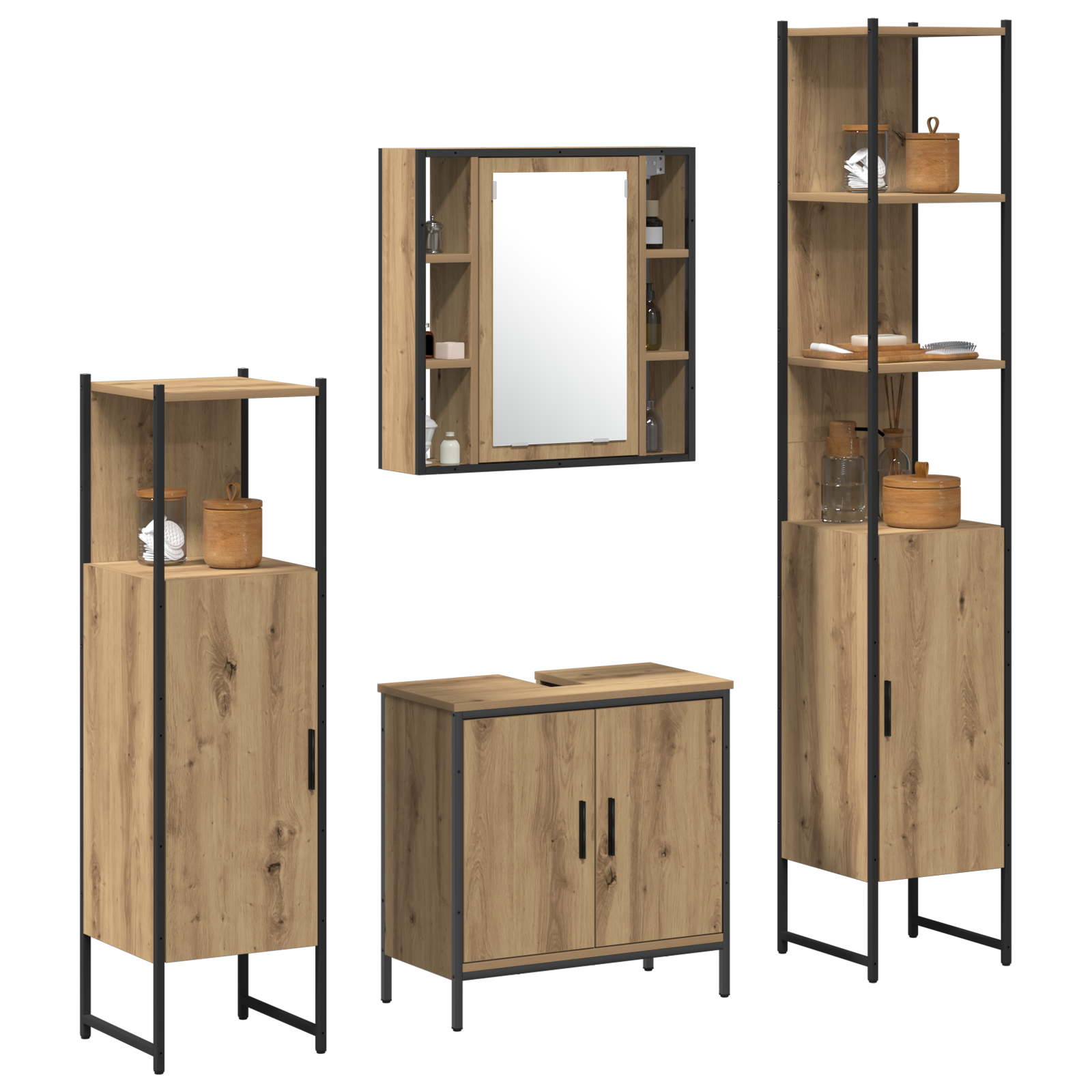 vidaXL 4-delige badkamer meubel set Artisan Eiken Gelaagd Hout