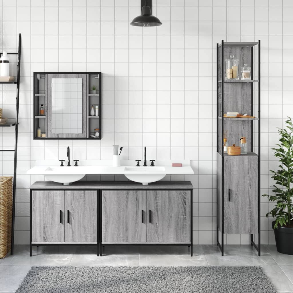 vidaXL 4-delige Badkamermeubelset bewerkt hout grijs sonoma eikenkleur