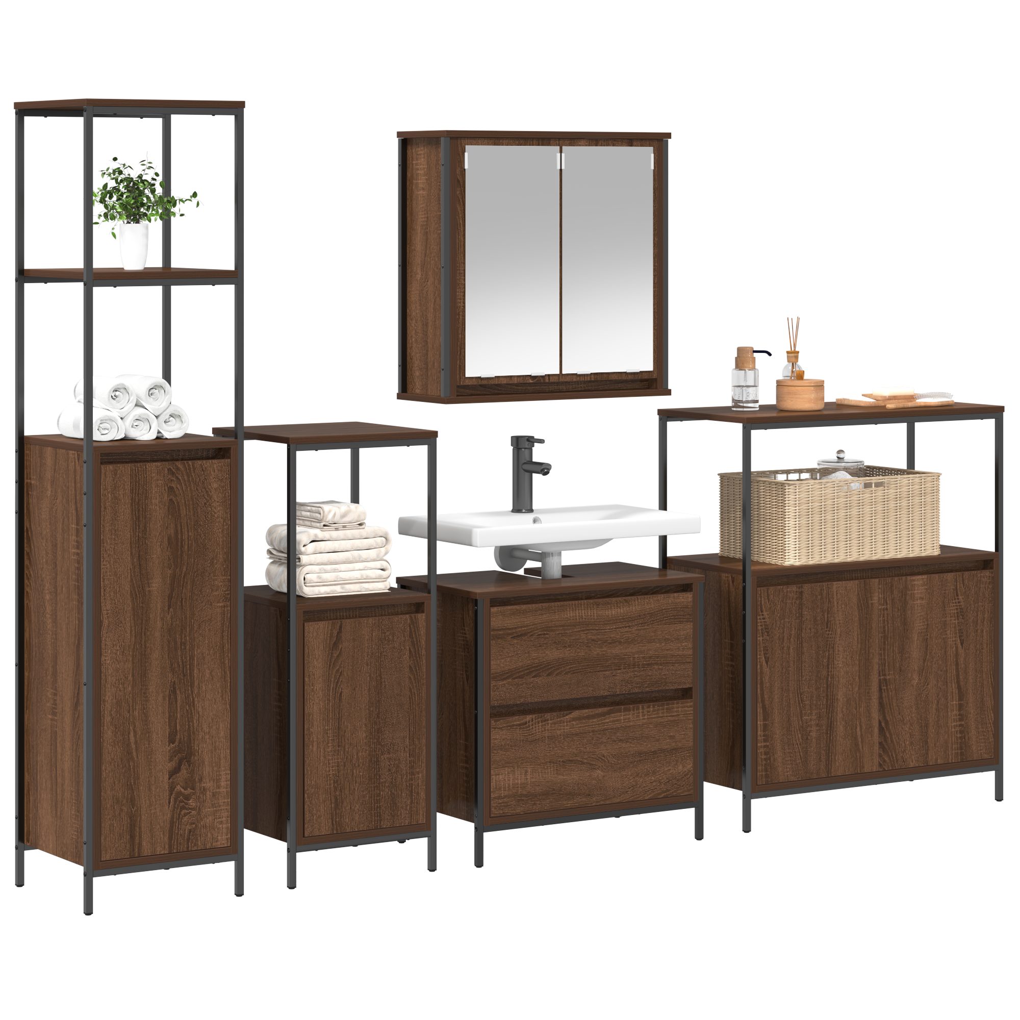 vidaXL 5-delige badkamermeubelset Bruin Eiken Hout
