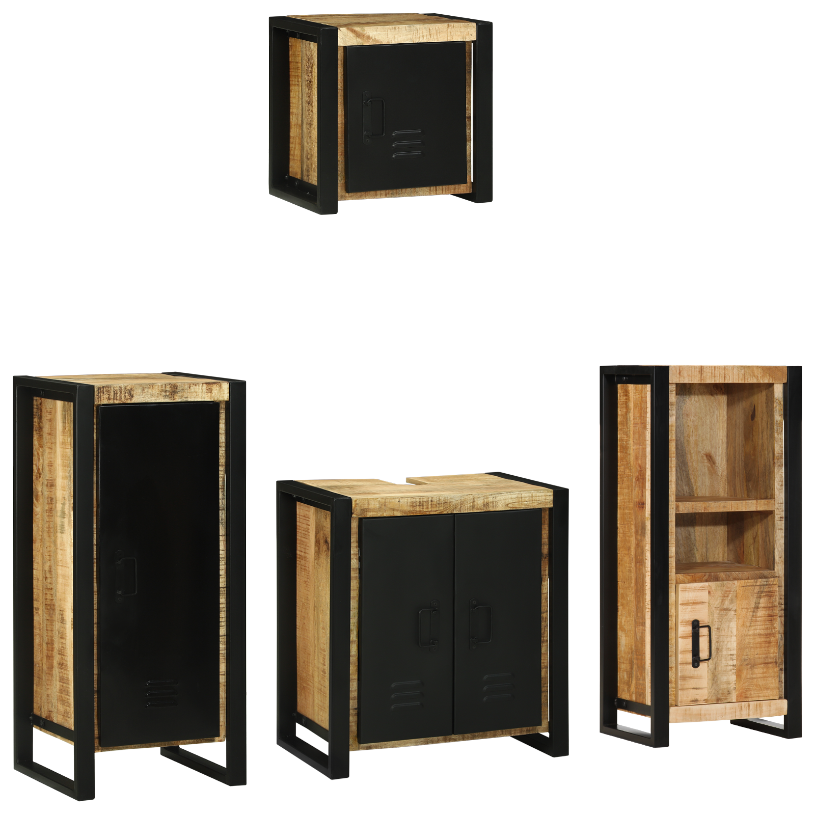 vidaXL Badkamermeubelset met plank met opslag met de deur 4 pcs Bruin Massief Mango Hout