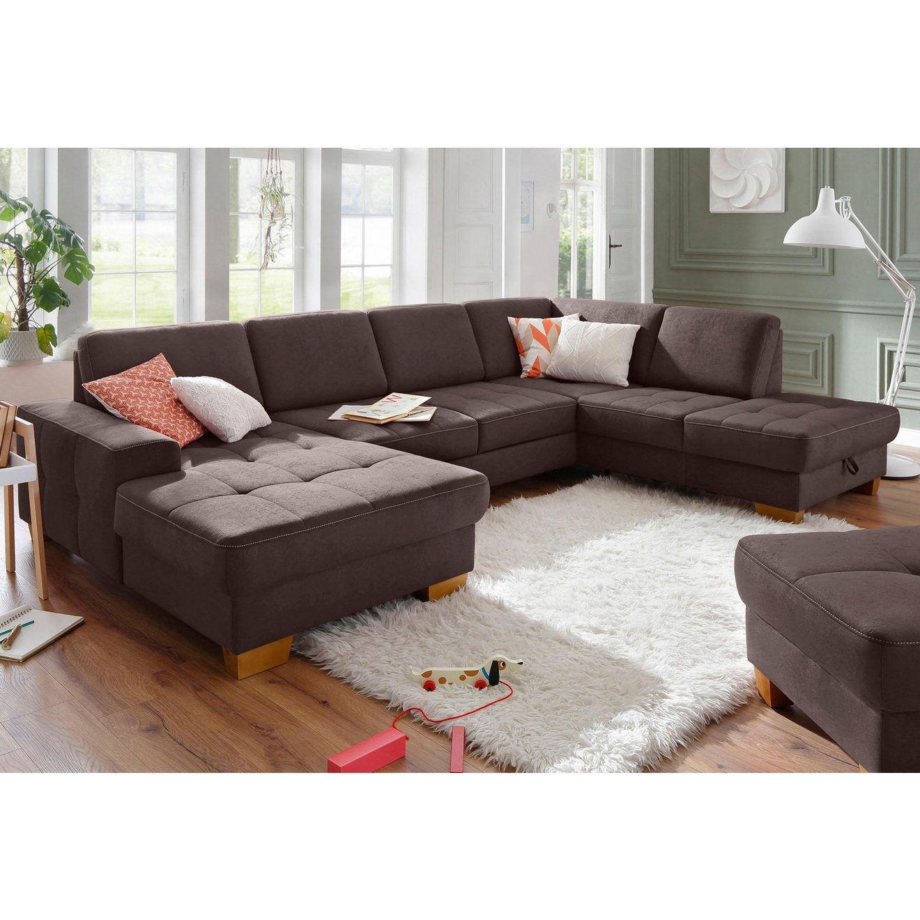 Home affaire Zithoek Puccini U-vorm met binnenvering, zitdiepteverstelling, contrastnaad