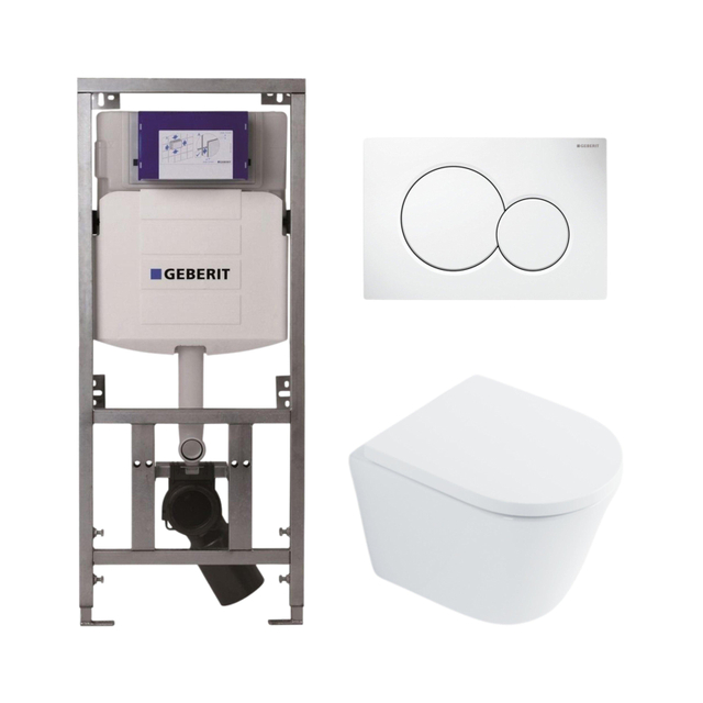 Geberit QeramiQ Dely Toiletset -  UP320 Burda inbouwreservoir - witte bedieningsplaat - softclose toilet zitting 35 mm - glans wit SW1026255 / SW1159505/0701131/0700518