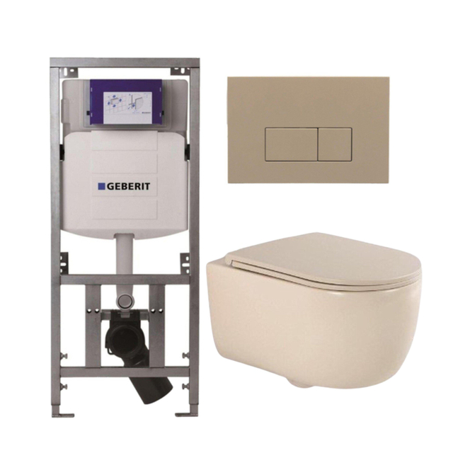 Geberit QeramiQ Dely Swirl Toiletset - 36.3x51.7cm -  UP320 Burda inbouwreservoir - slimzitting - bedieningsplaat taupe - rechthoekige knoppen - beige 0701131/SW1102379/SW1000770/SW1026259