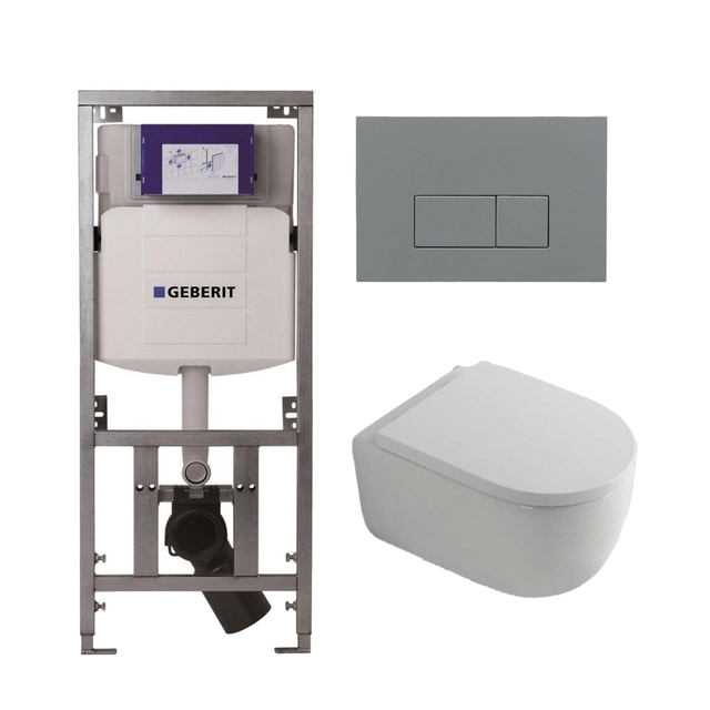 Geberit QeramiQ Dely Swirl Toiletset - 36.3x51.7cm -  UP320 Burda inbouwreservoir - 35mm zitting - bedieningsplaat licht grijs - rechthoekige knoppen - wit glans 0701131/SW1102375/SW1000767/SW1026256