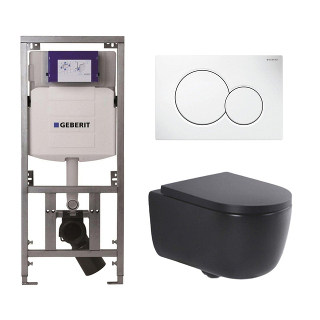 Geberit QeramiQ Dely Swirl Toiletset - 36.5x53cm -  UP320 Burda inbouwreservoir - 35mm zitting - witte sigma bedieningsplaat - ronde knoppen - mat zwart 0701131/0700518/SW1000769/SW1026258