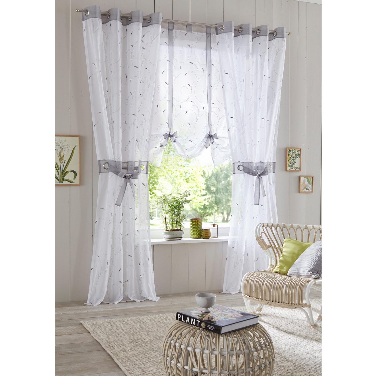 Home affaire Gordijn Jaca transparant, set van 2, geborduurd, voile, incl. embrasse (2 stuks)