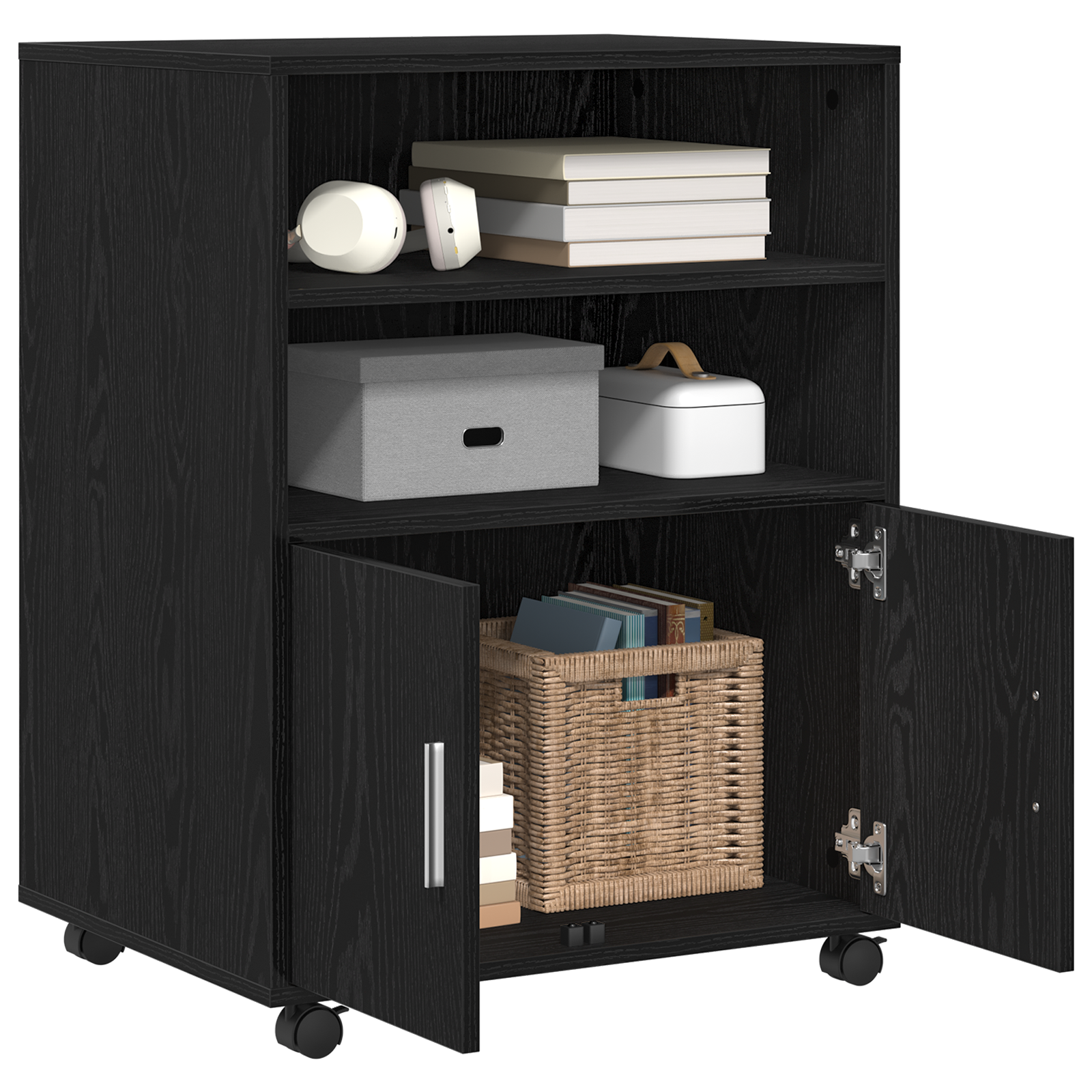 vidaXL Rolkast 60x48x81 cm bewerkt hout zwart eikenkleurig