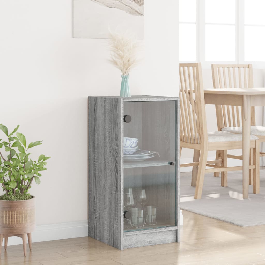 vidaXL Bijzetkast met glazen deuren 35x37x75,5 cm grijs sonoma eiken