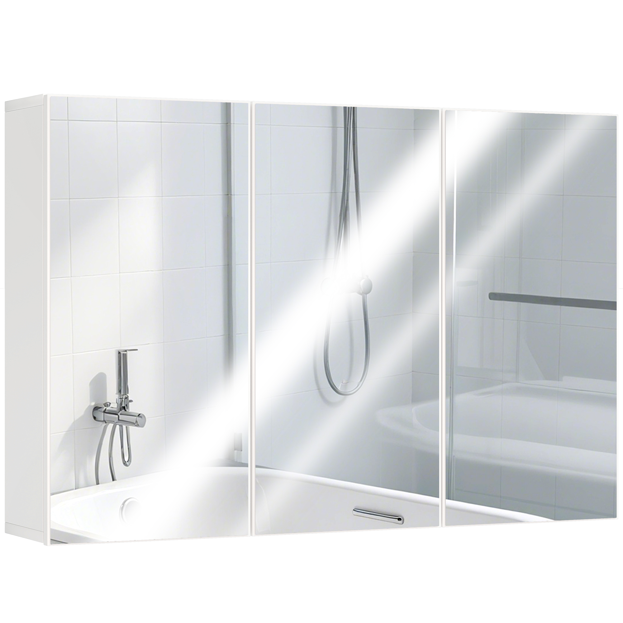 HOMCOM Badkamerspiegelkast, Badkast met 3 Spiegels, Wandmontage, 90 x 15,5 x 60 cm, Spaanplaat, Wit