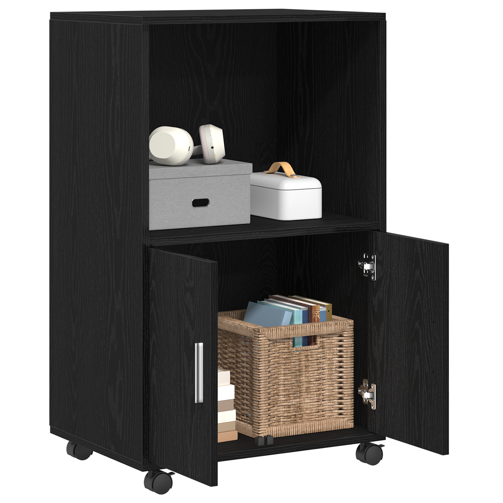 vidaXL Rolkast 55x40x91 cm bewerkt hout zwart eikenkleurig