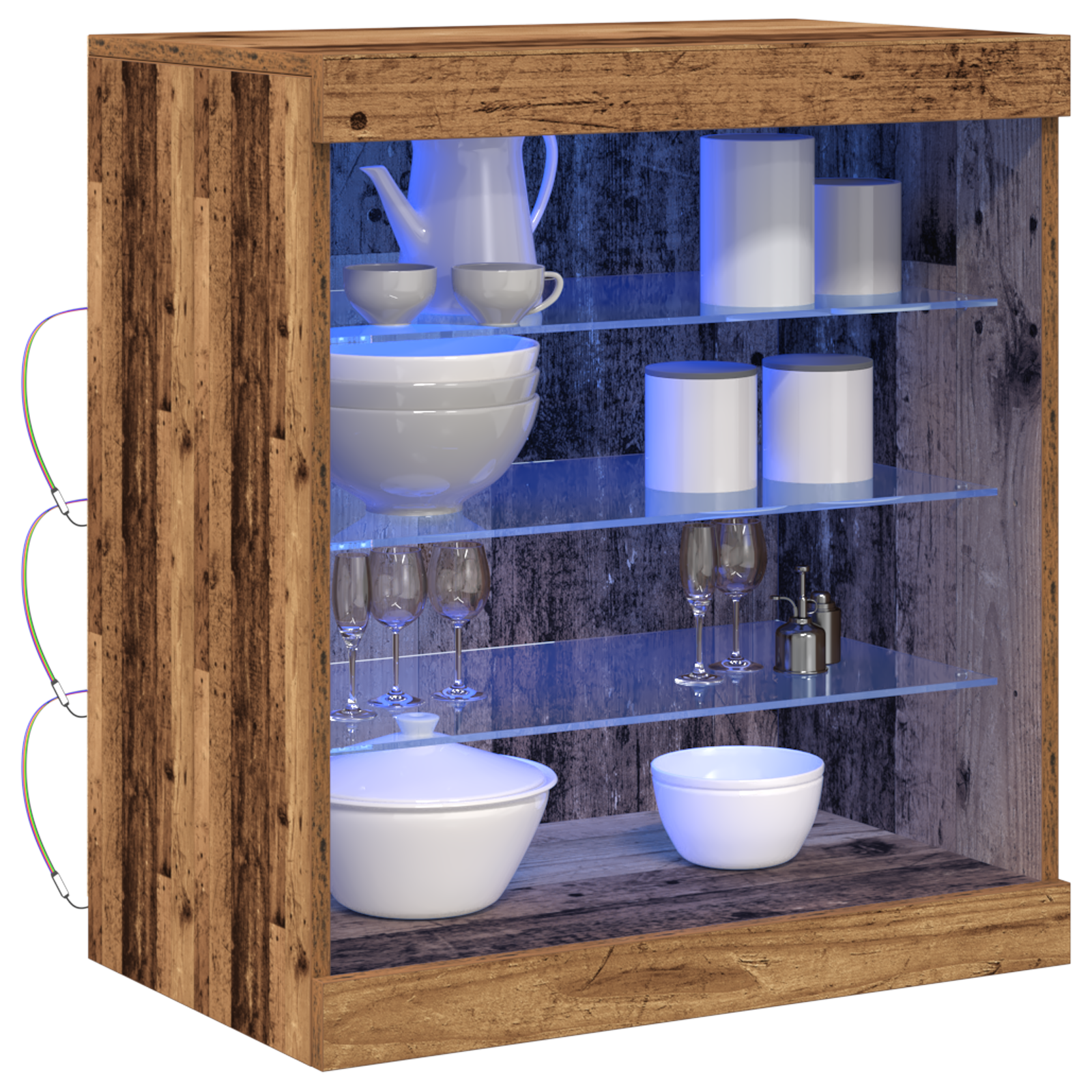 vidaXL Dressoir met LED-verlichting 60,5x37x67 cm oud houtkleurig