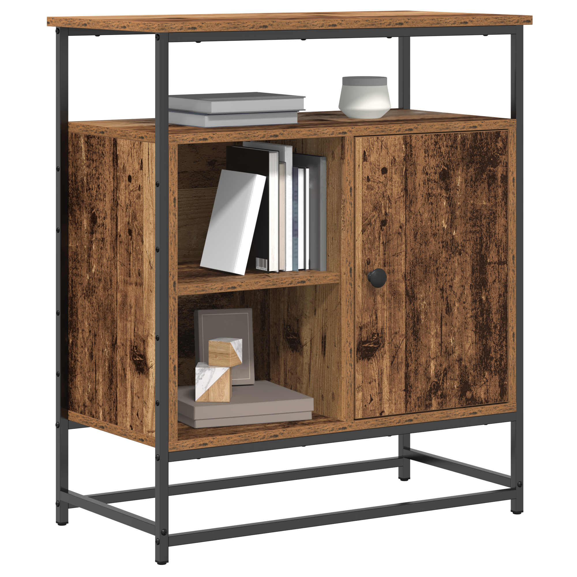 vidaXL Dressoir 69x35x80 cm bewerkt hout en staal oud houtkleurig